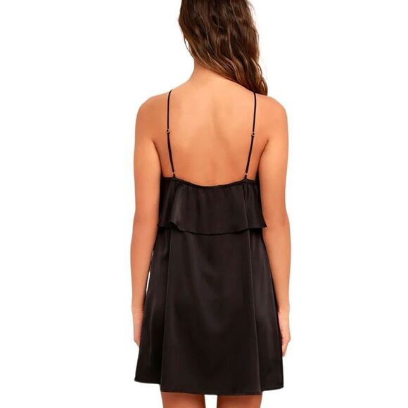 New! Lulus Spice Twirl Black Satin Mini-Dress Sz M - Picture 5 of 7